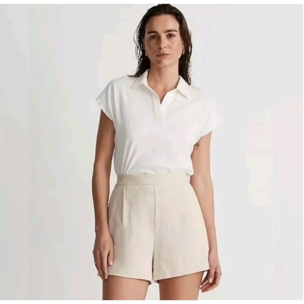 MADEWELL Relaxed Polo V-Neck Cream Short Sleeve Shirt Size Large